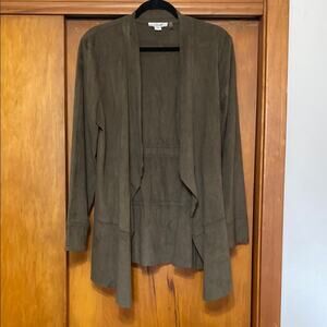 Green Blazer Suede Look Draped Open Front Long Sleeve Cinch in Back - L/XL